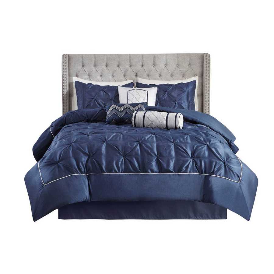MLNshops Navy Luxury 7 piece tufted bedding set