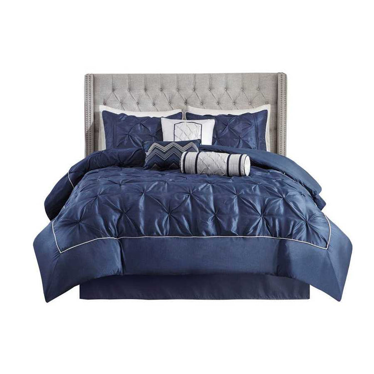 MLNshops Navy Luxury 7 piece tufted bedding set