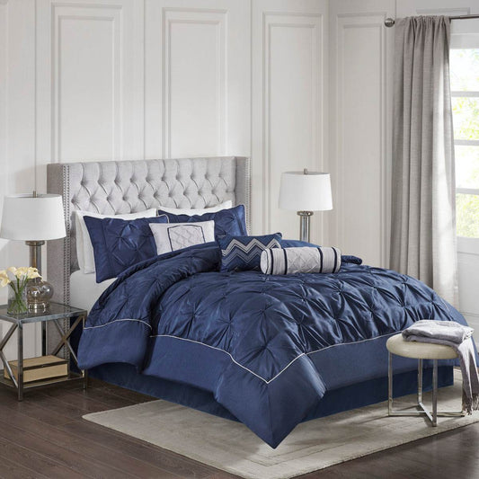 MLNshops Navy Luxury 7 piece tufted bedding set Default