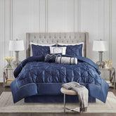 MLNshops Navy Luxury 7 piece tufted bedding set