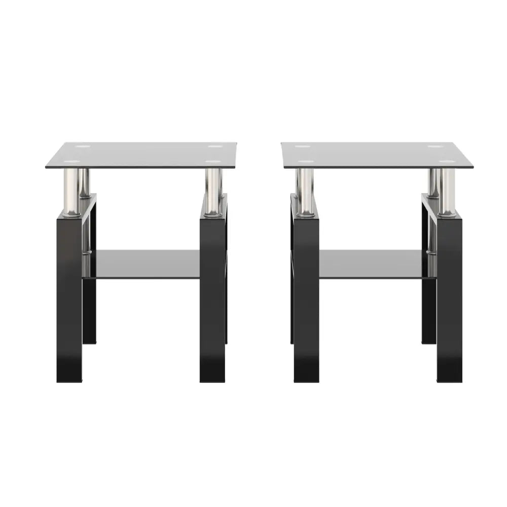 Set of 2, Modern Tempered Glass Tea Table Coffee Table End Table, Square Table for Living Room, Black MLNshops]