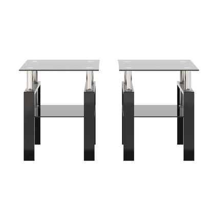 Set of 2, Modern Tempered Glass Tea Table Coffee Table End Table, Square Table for Living Room, Black MLNshops]