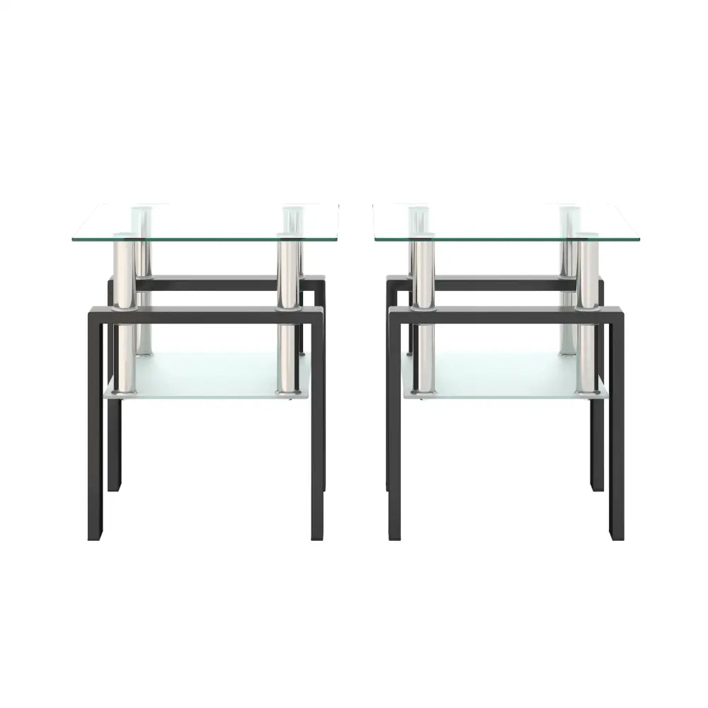 Set of 2, Modern Tempered Glass Tea Table Coffee Table End Table, Square Table for Living Room, Transparent/Black MLNshops]