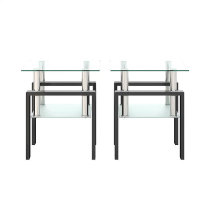 Set of 2, Modern Tempered Glass Tea Table Coffee Table End Table, Square Table for Living Room, Transparent/Black MLNshops]