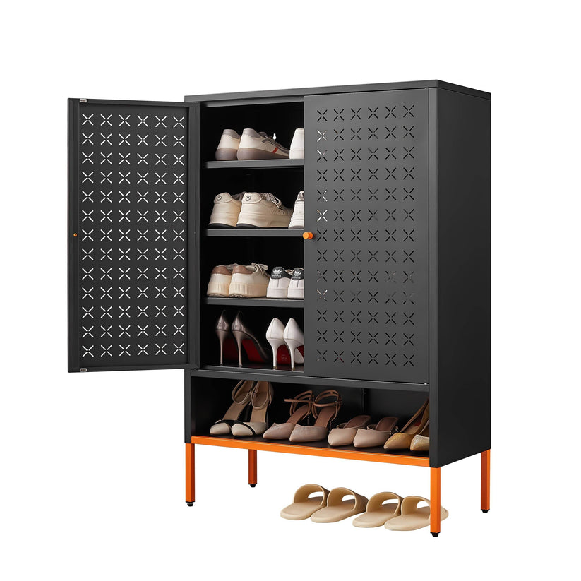Shoe Cabinet with Steel Handle - Black Storage Shelves