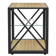 MLNshops Tempered Glass Side Table Wood Frame End Table