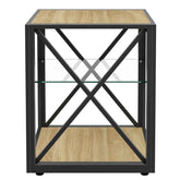 MLNshops Tempered Glass Side Table Wood Frame End Table