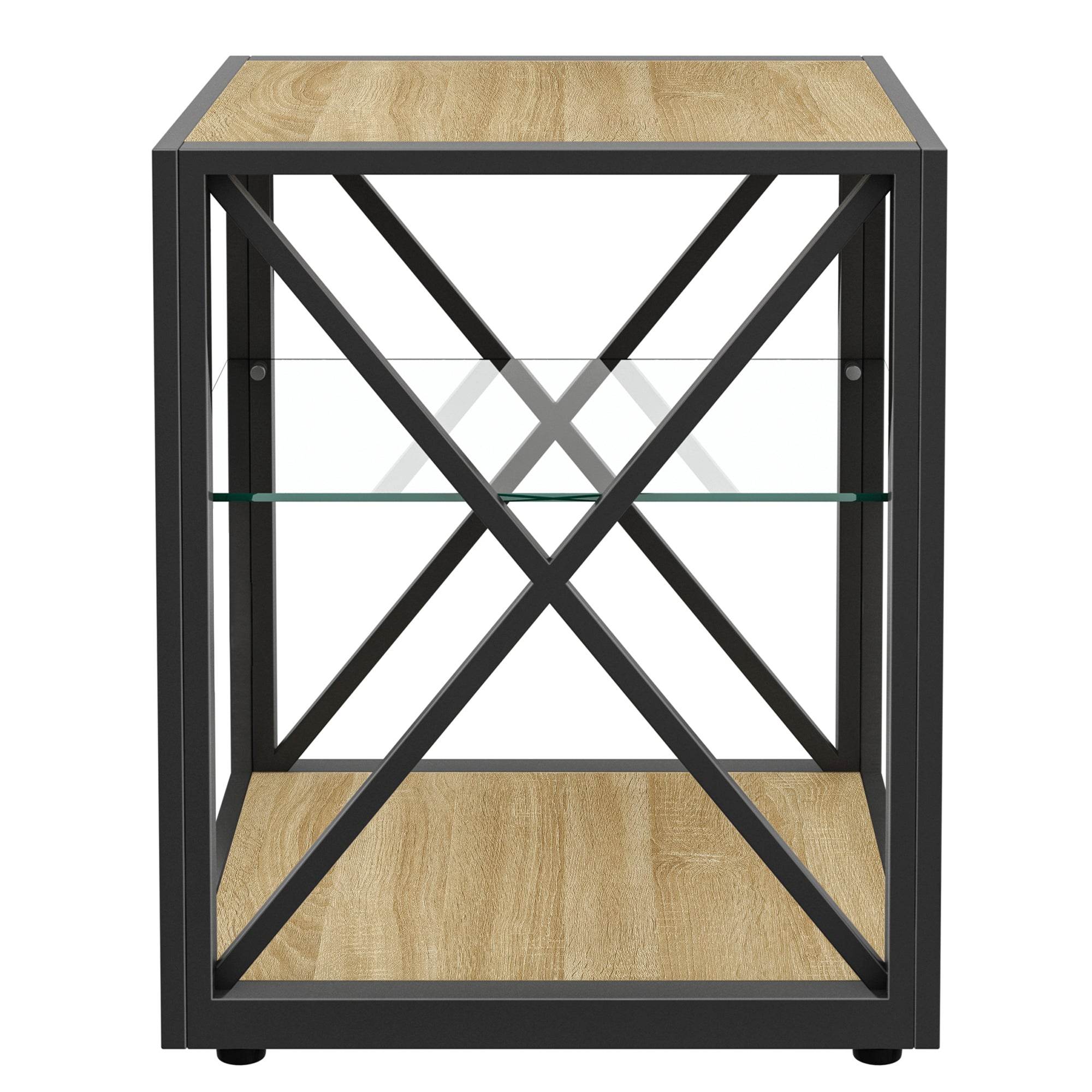 MLNshops Tempered Glass Side Table Wood Frame End Table