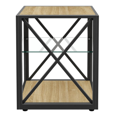 MLNshops Tempered Glass Side Table Wood Frame End Table