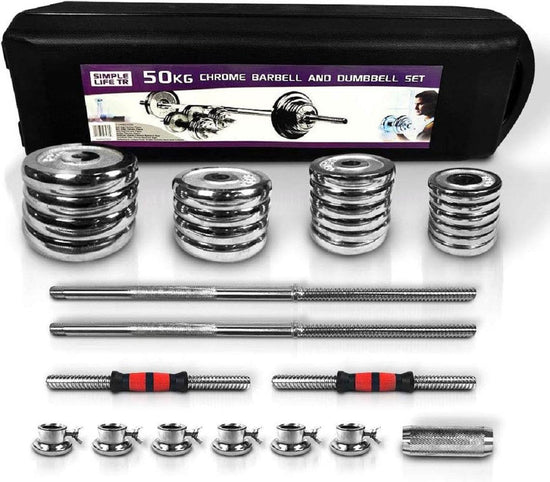 MLNshops Compact Dumbbell Set with Carry Box, 50kg Chrome Default