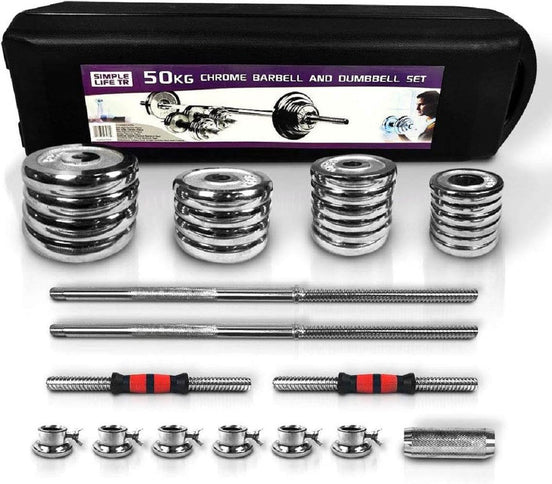MLNshops Compact Dumbbell Set with Carry Box, 50kg Chrome Default