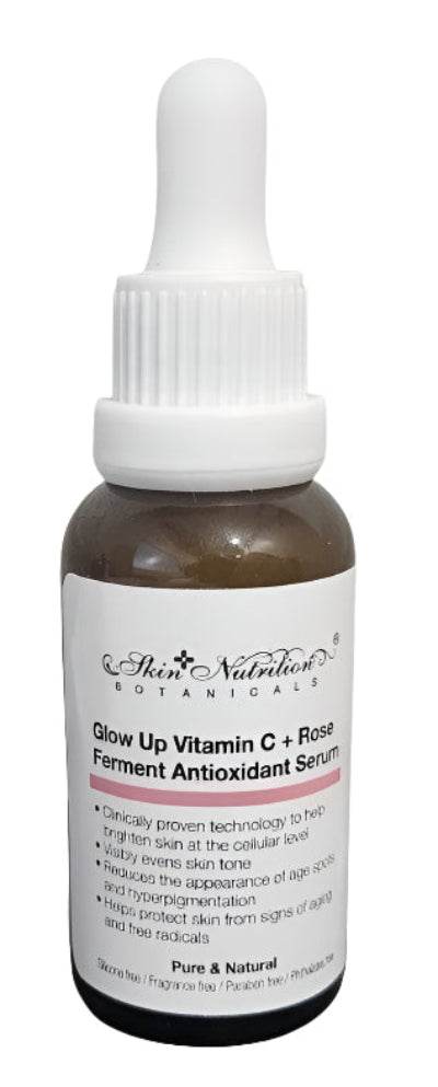 Bottle of Skin Nutrition Botanicals serum with dropper on a white background
