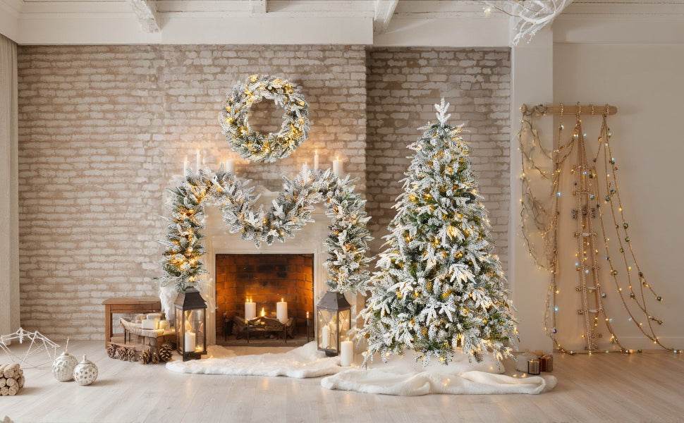 MLNshops Snow Flocked Christmas Decoration Set