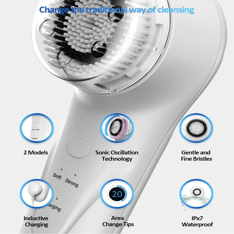 MLNshops Sonic Facial Cleansing Brush with 3 Brush Heads