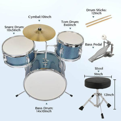 mlnshops junior drum kit for beginners - 3pc Blue Sparkle