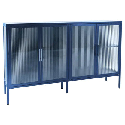 Stylish 4-Door Tempered Glass Cabinet with 4 Glass Doors Adjustable Shelf and Feet Anti-Tip Dust-free Fluted Glass Kitchen Credenza Blue MLNshops]