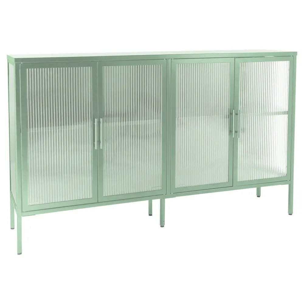 Stylish 4-Door Tempered Glass Cabinet with 4 Glass Doors Adjustable Shelf and Feet Anti-Tip Dust-free Fluted Glass Kitchen Credenza Light Green MLNshops]