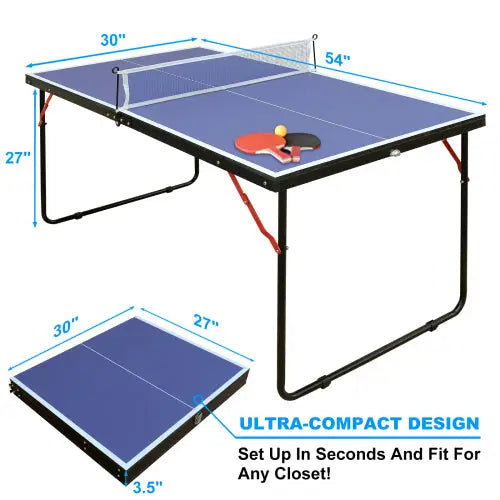 Table Tennis Table Midsize Foldable & Portable Ping Pong Table Set with Net and 2 Ping Pong Paddles for Indoor Outdoor Game MLNshops]