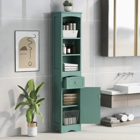 Tall Bathroom Cabinet, Freestanding Storage Cabinet with Drawer, MDF Board, Adjustable Shelf, Green MLNshops]