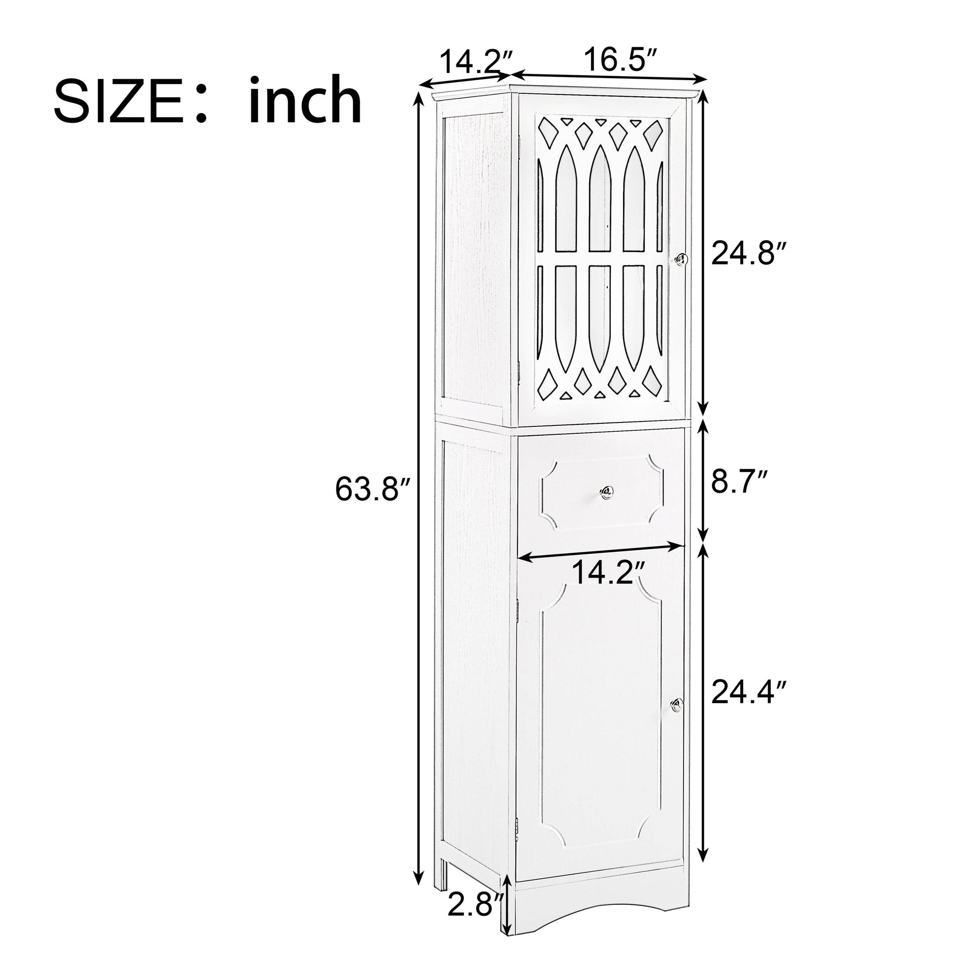 MLNshops Gray tall bathroom cabinet with doors and drawer