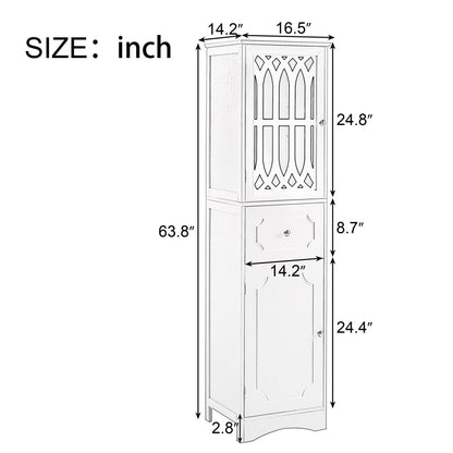 MLNshops Gray tall bathroom cabinet with doors and drawer