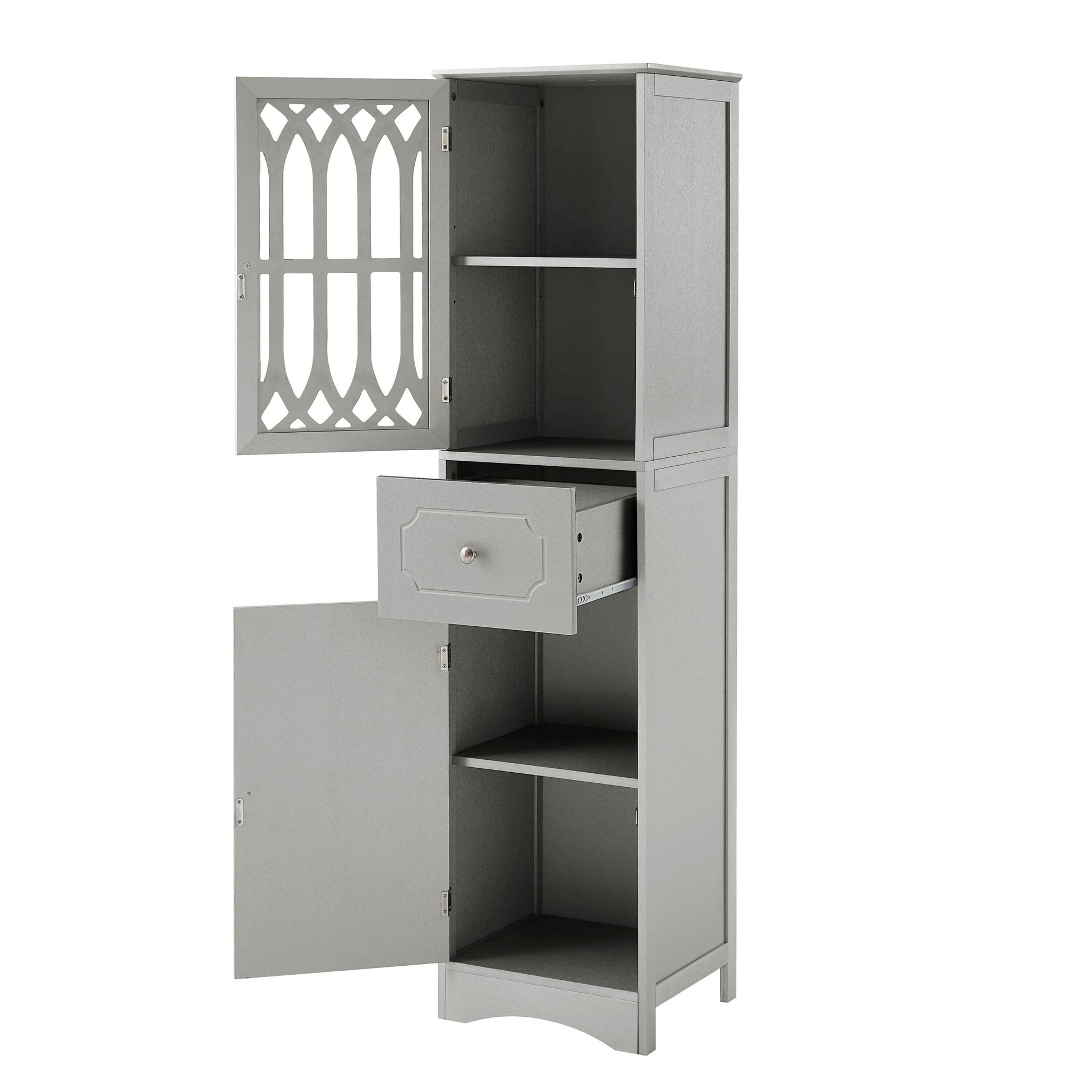 MLNshops Gray tall bathroom cabinet with doors and drawer