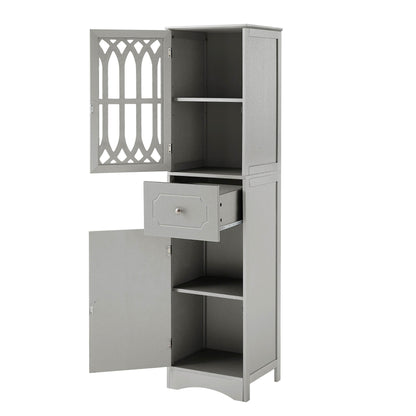 MLNshops Gray tall bathroom cabinet with doors and drawer