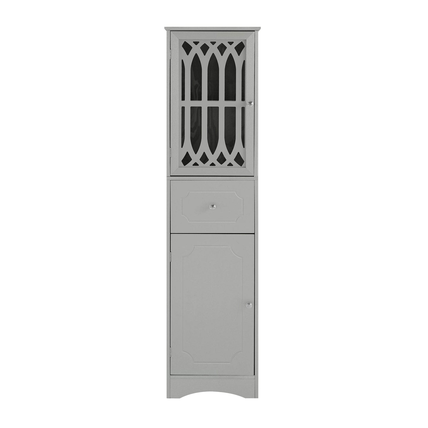 MLNshops Gray tall bathroom cabinet with doors and drawer