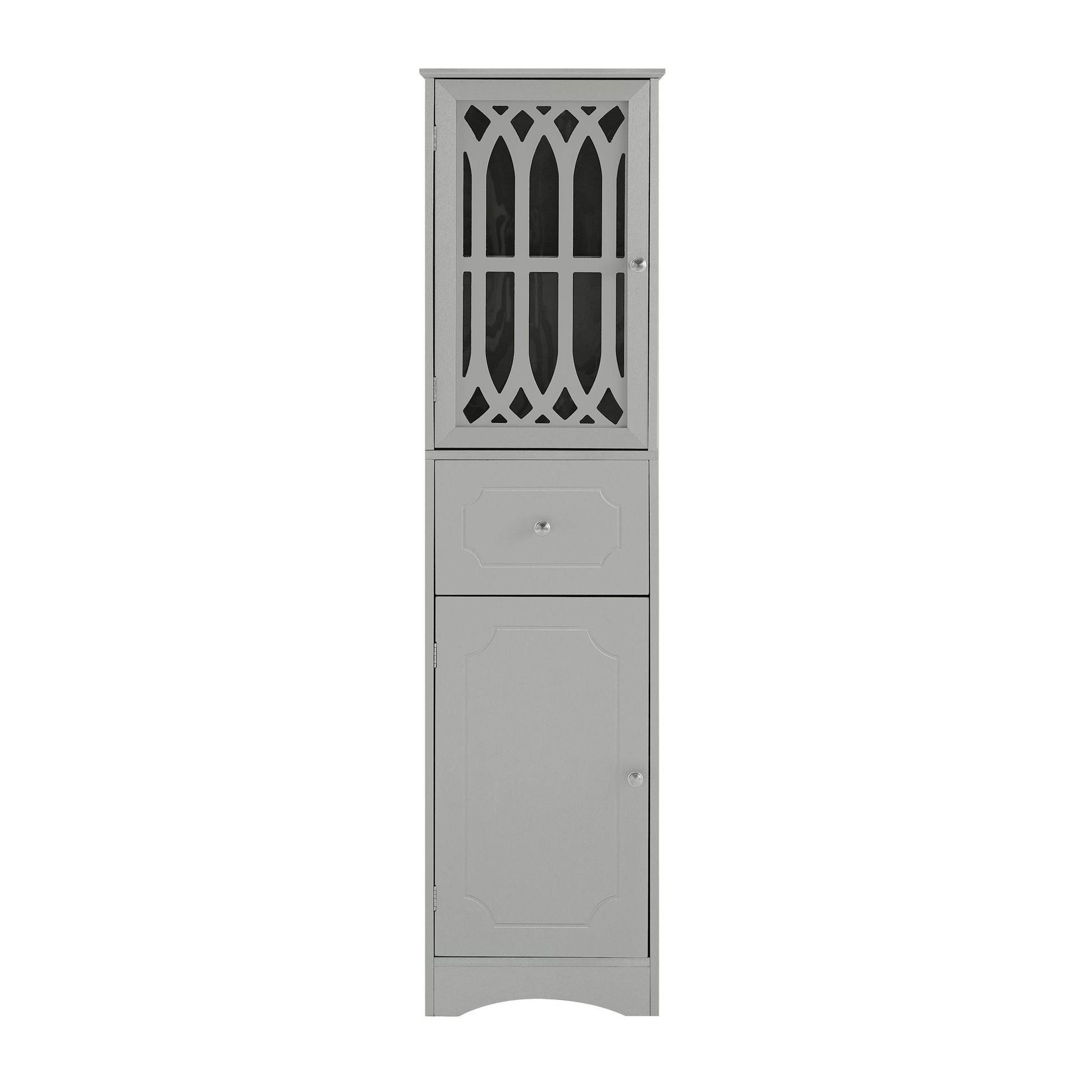 MLNshops Gray tall bathroom cabinet with doors and drawer