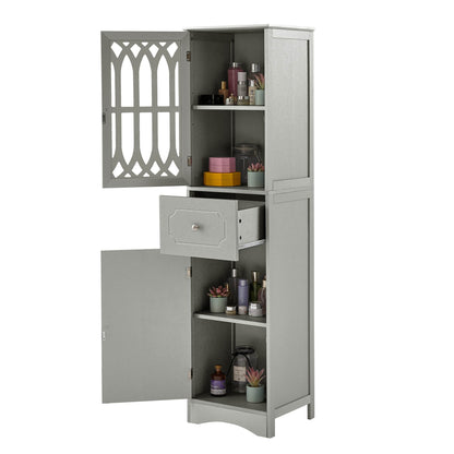 MLNshops Gray tall bathroom cabinet with doors and drawer