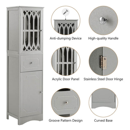 MLNshops Gray tall bathroom cabinet with doors and drawer