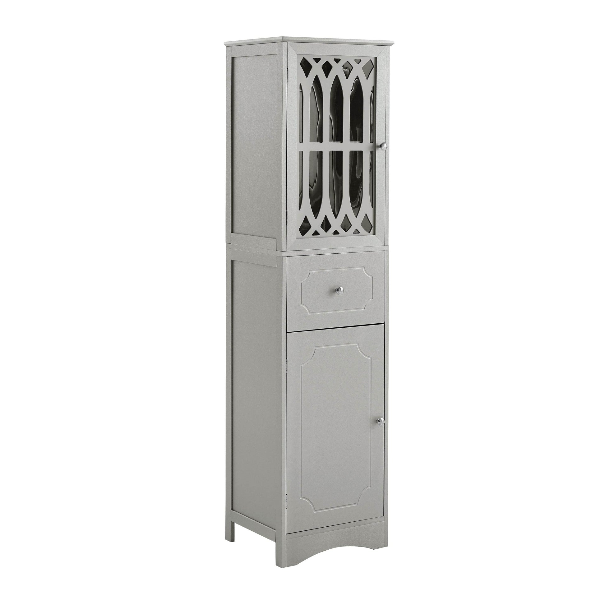 MLNshops Gray tall bathroom cabinet with doors and drawer