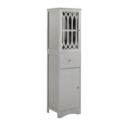 MLNshops Gray tall bathroom cabinet with doors and drawer
