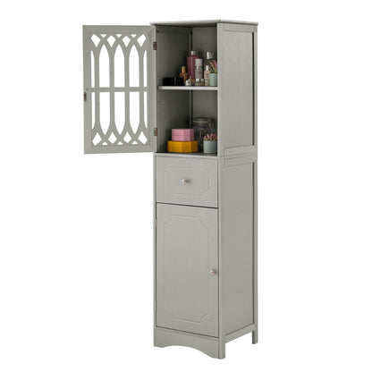 MLNshops Gray tall bathroom cabinet with doors and drawer
