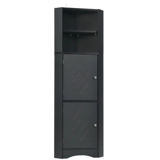 Tall Bathroom Corner Cabinet, Storage Cabinet with Doors and Adjustable Shelves, MDF Board, Black MLNshops]