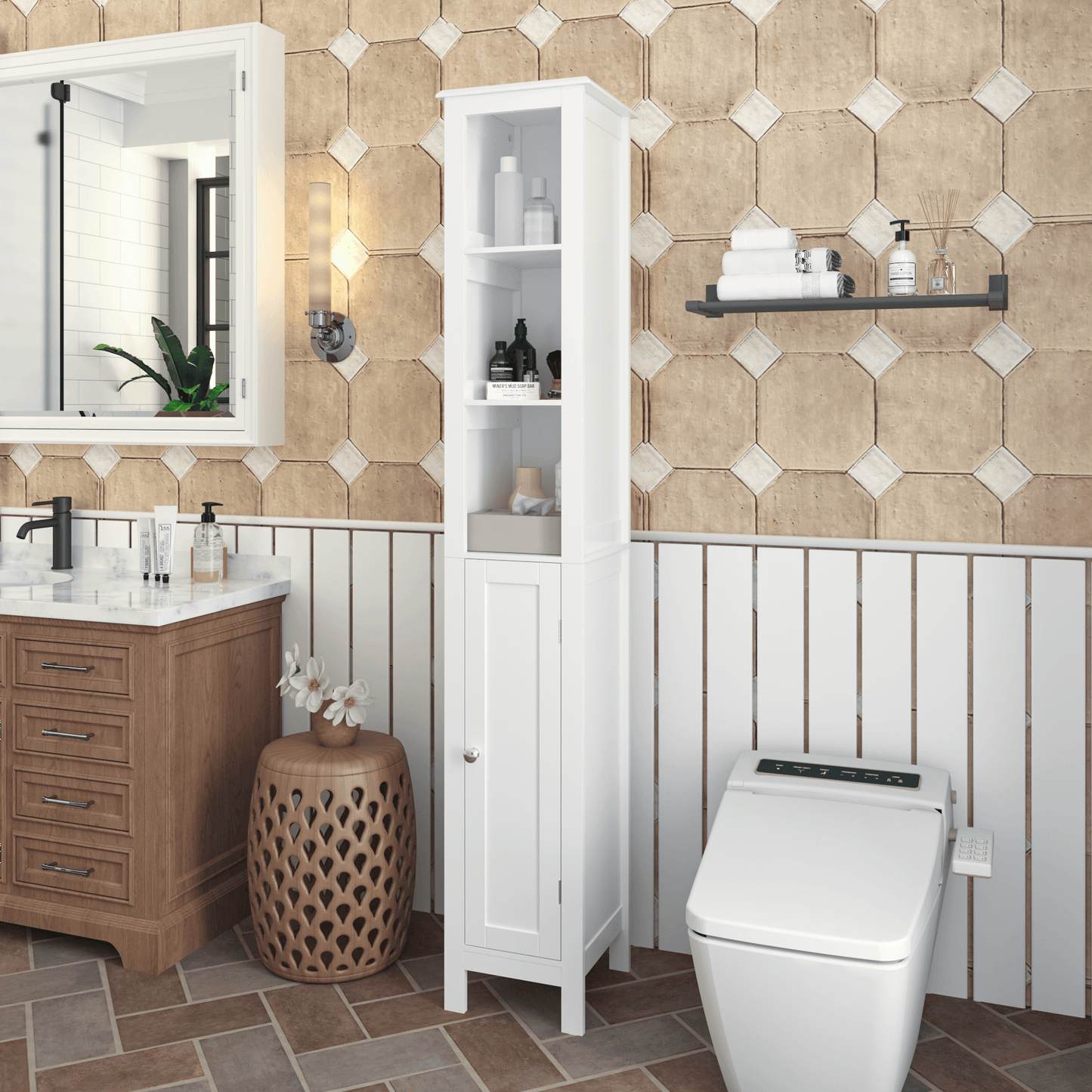 MLNshops Tall Bathroom Storage Cabinet - Stylish & Functional
