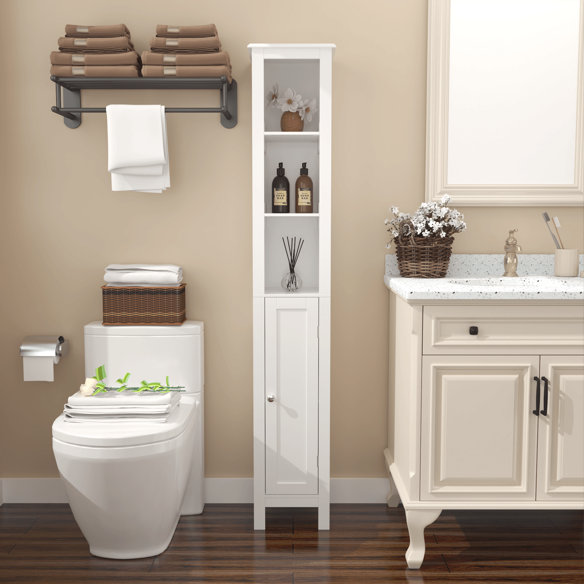 MLNshops Tall Bathroom Storage Cabinet - Stylish & Functional