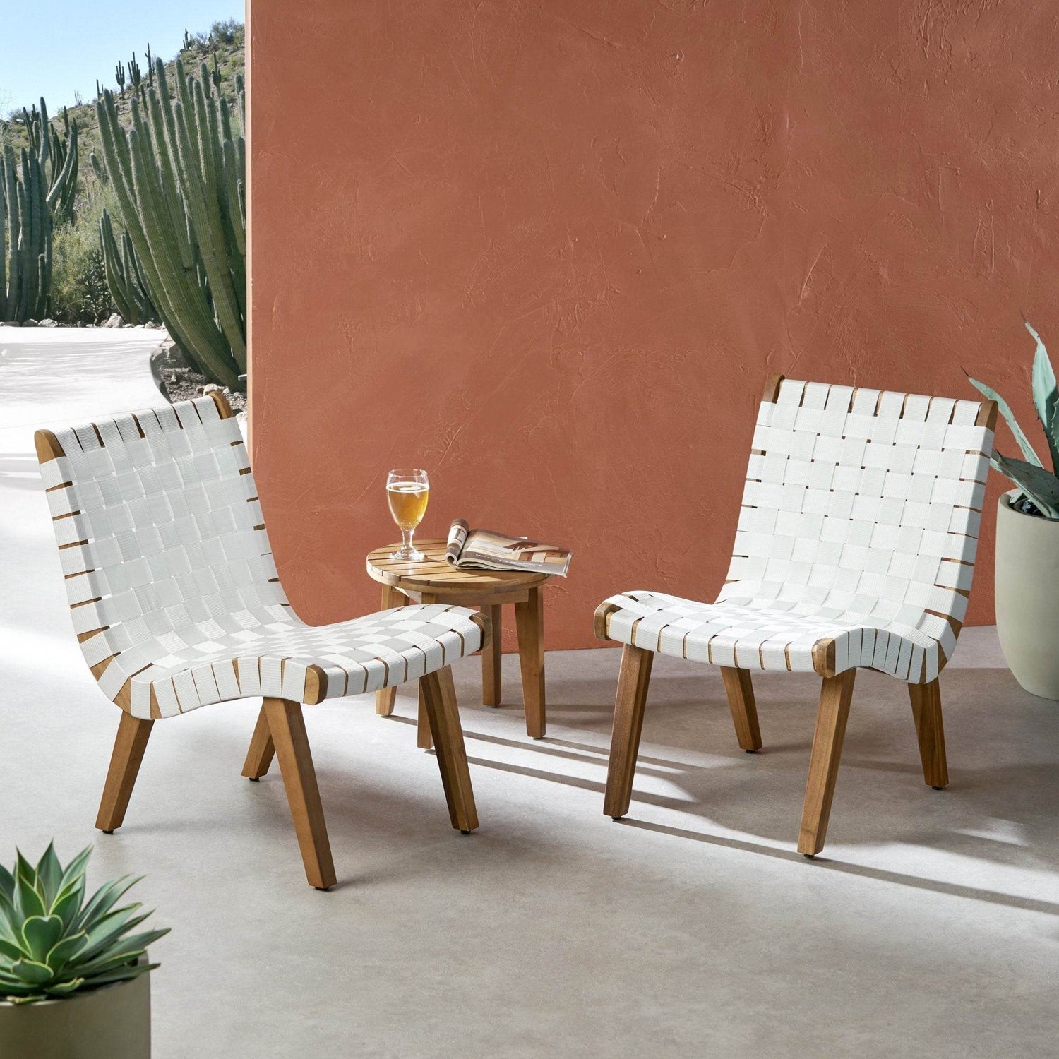 MLNshops 3-Piece White Teak Patio Set for Outdoor Relaxation Default
