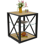 MLNshops Tempered Glass Side Table Wood Frame End Table