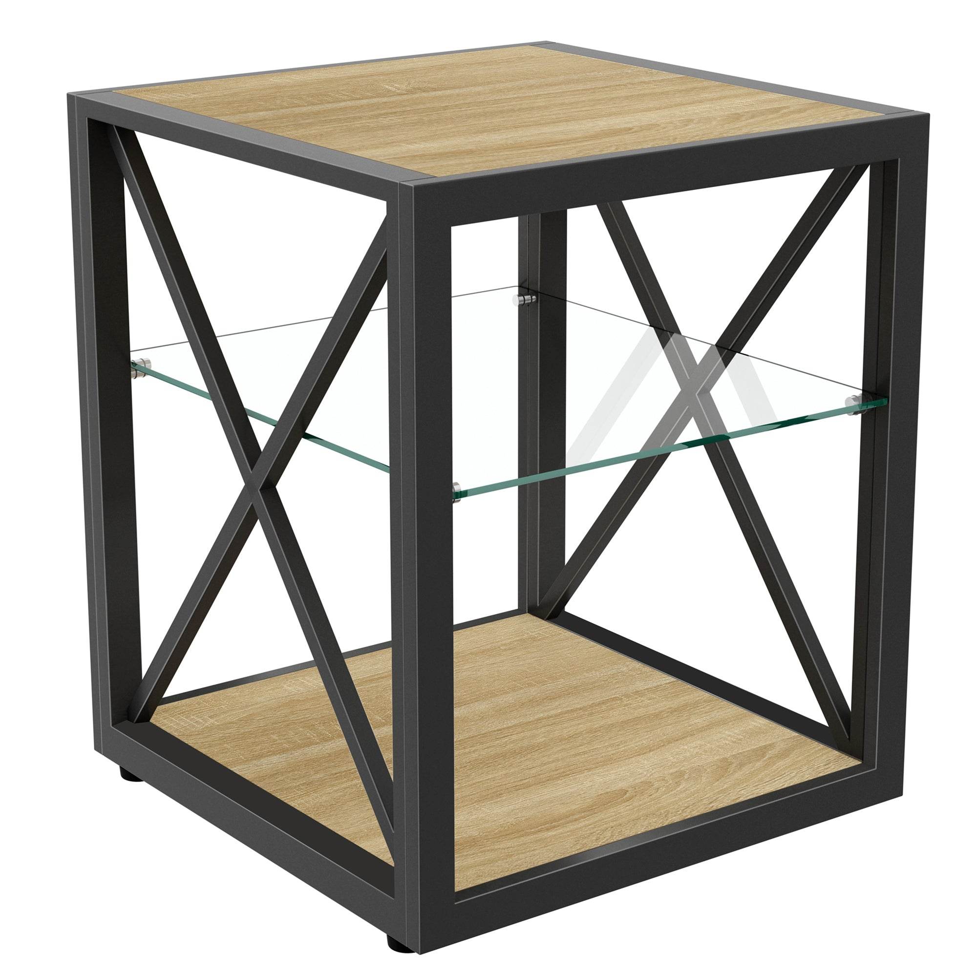 MLNshops Tempered Glass Side Table Wood Frame End Table