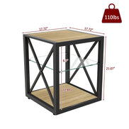 MLNshops Tempered Glass Side Table Wood Frame End Table