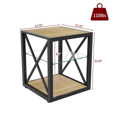 MLNshops Tempered Glass Side Table Wood Frame End Table