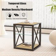 MLNshops Tempered Glass Side Table Wood Frame End Table