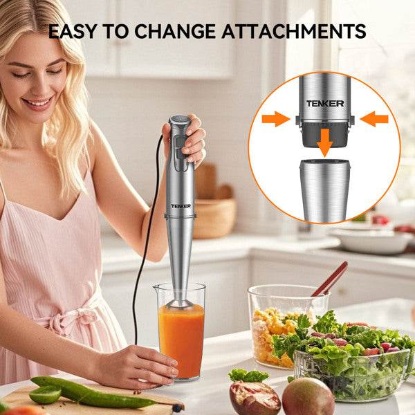 Easy-change attachments for immersion hand blender