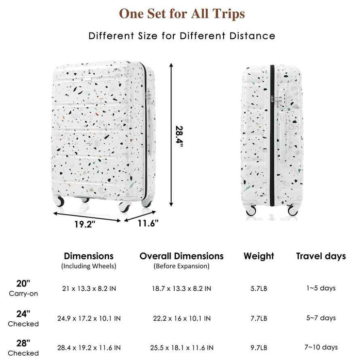 MLNshops 3 Piece Hard Shell Luggage Set with USB Port