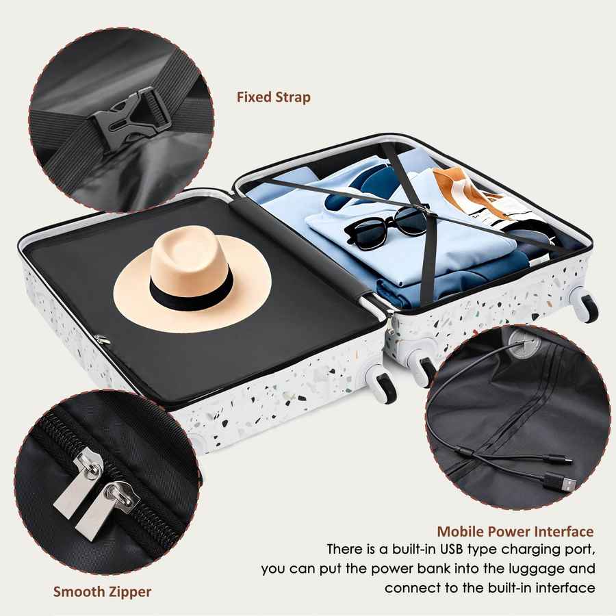 MLNshops 3 Piece Hard Shell Luggage Set with USB Port