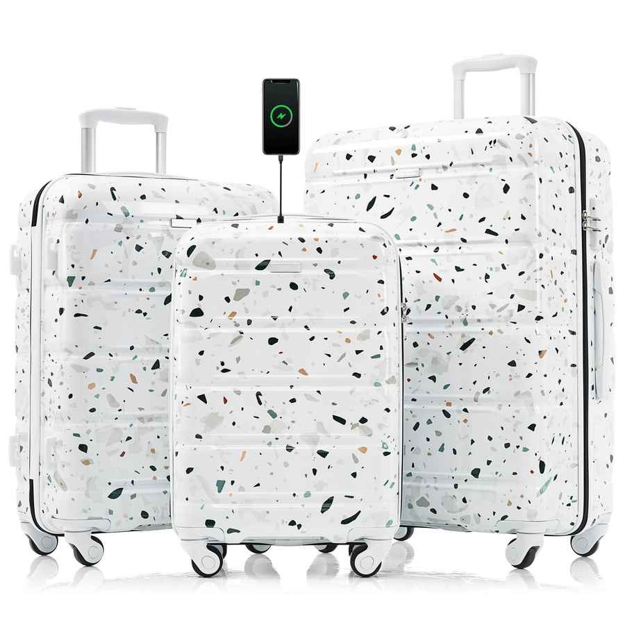 MLNshops 3 Piece Hard Shell Luggage Set with USB Port Default