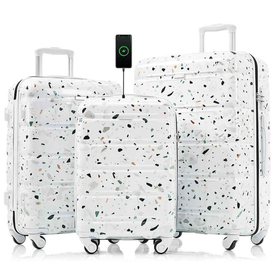 MLNshops 3 Piece Hard Shell Luggage Set with USB Port Default