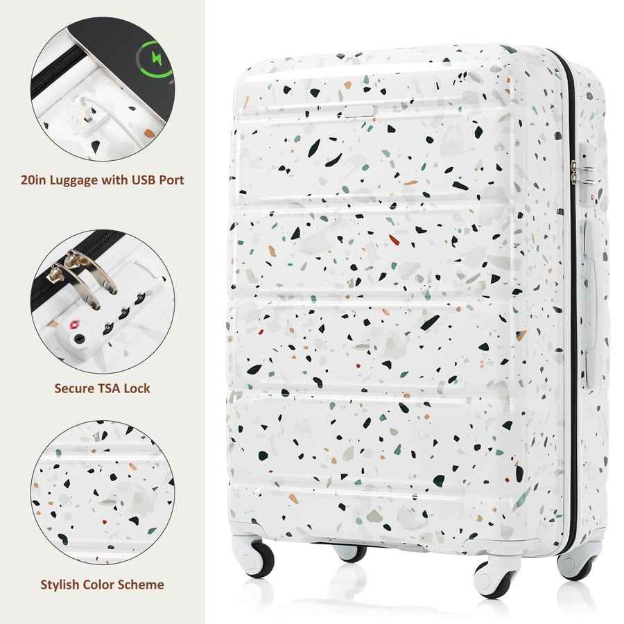 MLNshops 3 Piece Hard Shell Luggage Set with USB Port