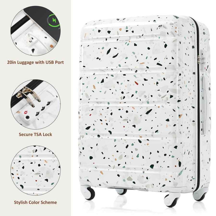 MLNshops 3 Piece Hard Shell Luggage Set with USB Port